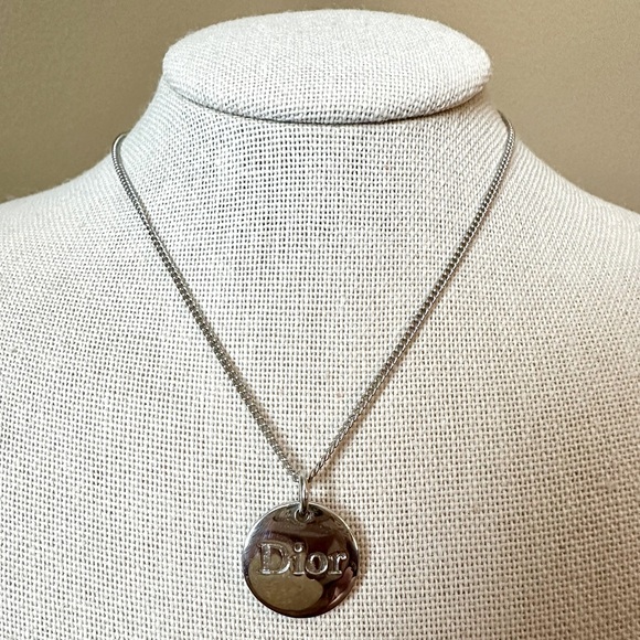 Vintage DIOR Silver Circle Pendant Necklace - Picture 1 of 8